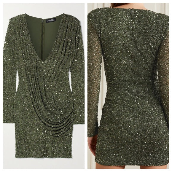 Retrofête Yael Sequin Tull Draped Mini Dress Size S small ladies