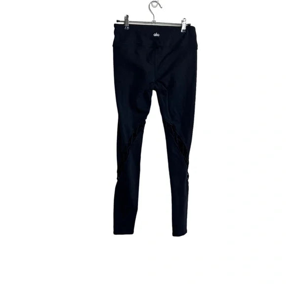 ALO YOGA LATTICE CUTOUT BLACK LEGGING ENTWINE PULL ON STRETCH LEGGINGS SIZE S ladies