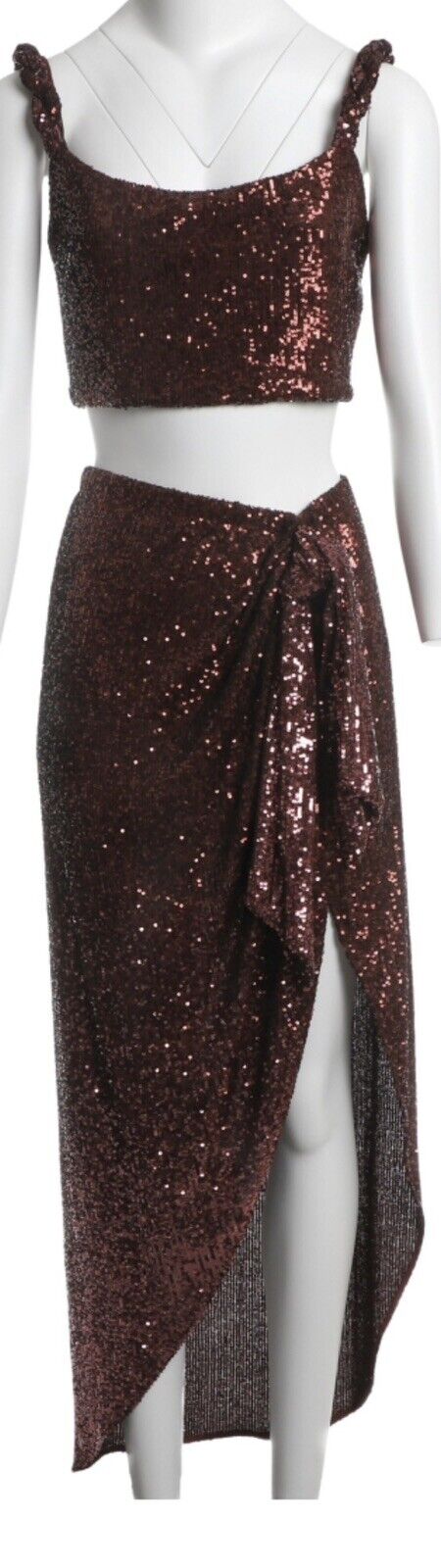 Balmain Current Collection Sequin Cropped Top And Skirt Set Size F 38 ladies