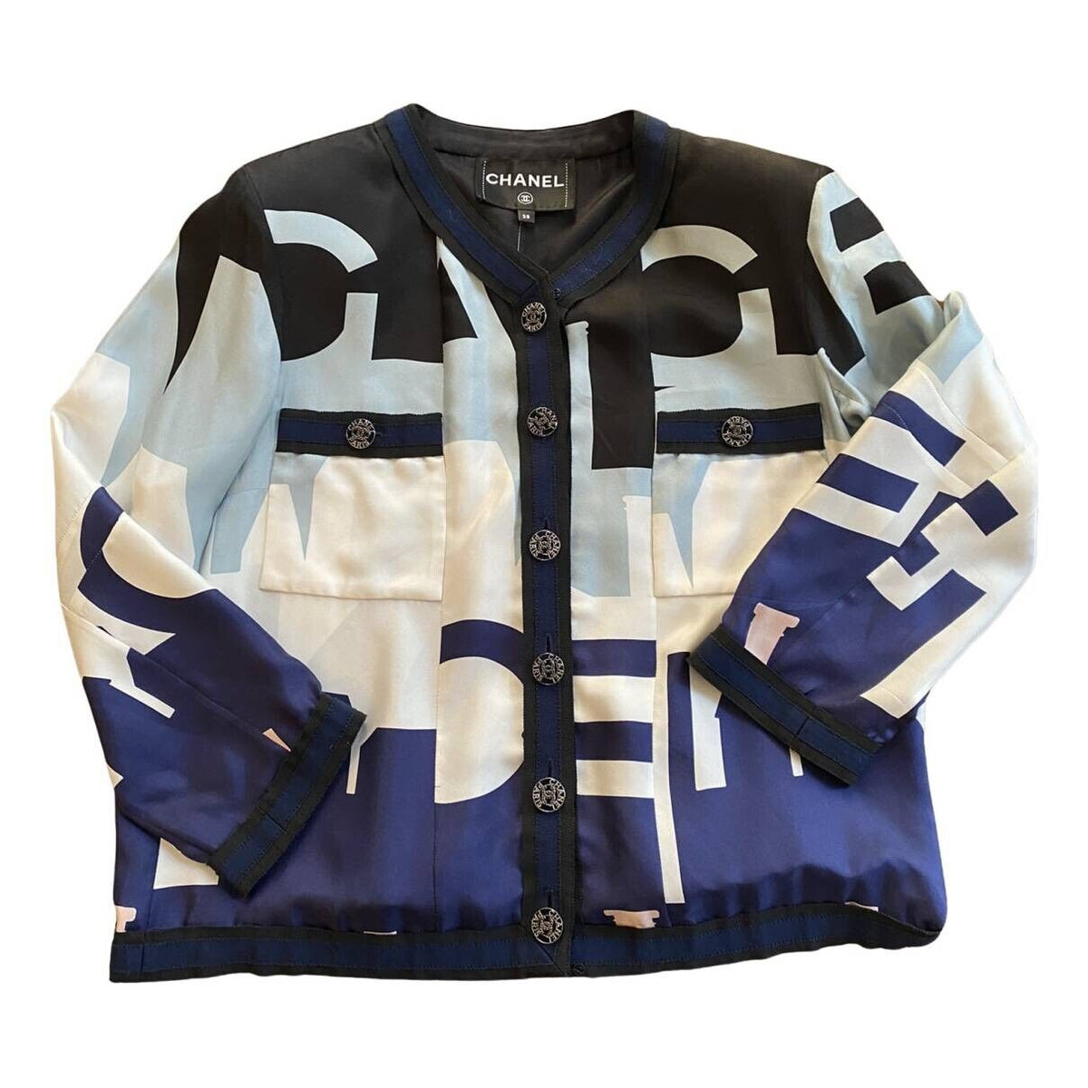 Chanel 2020 Pure Silk Logo Runaway Jacket Size F 38 UK 10 US 6 ladies