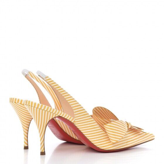 Christian Louboutin Patent Stripes Clare Nodo 80 Pumps Banana White Size 38.5 ladies