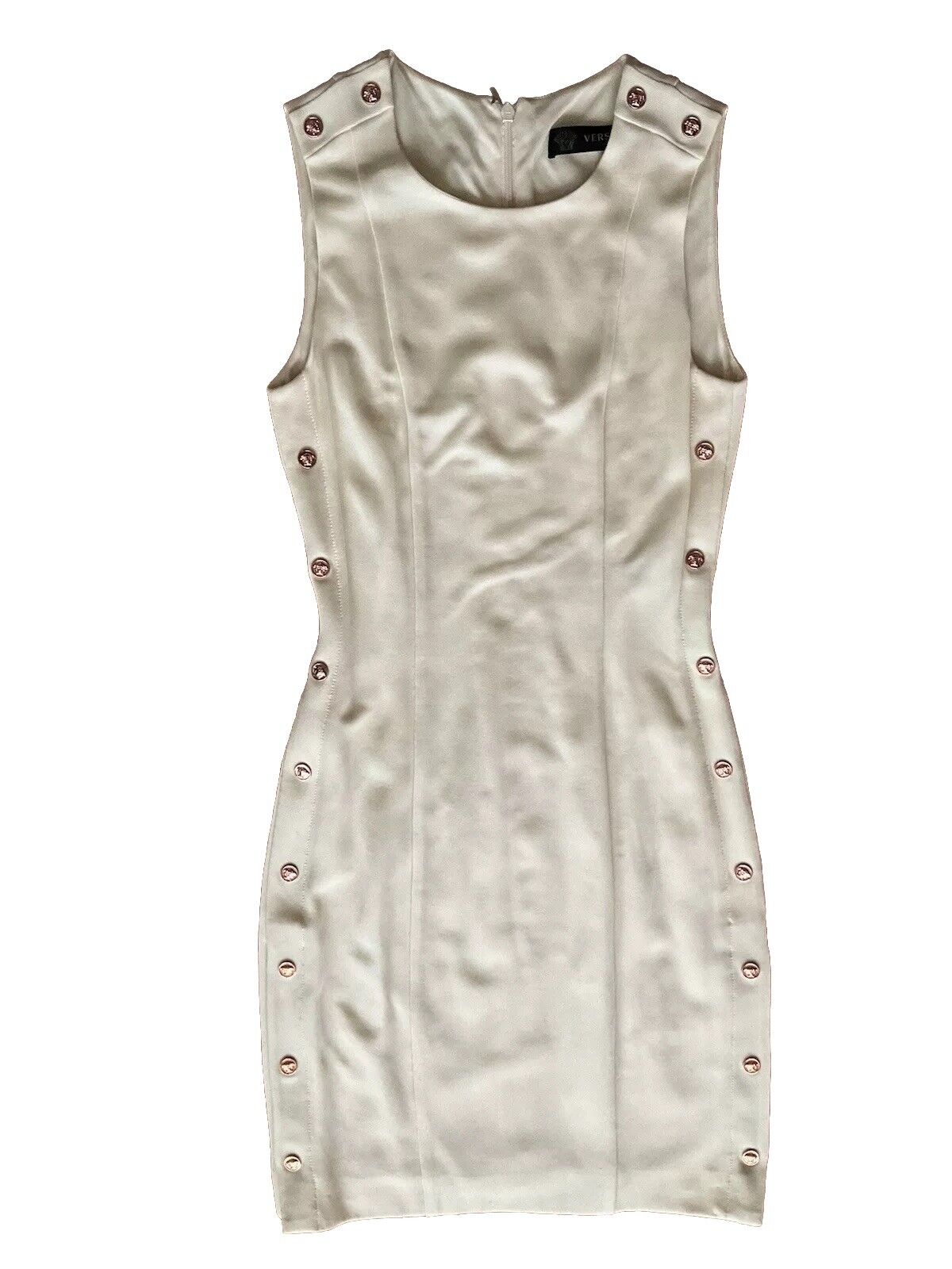 Versace Cream Knit Rose Gold Medusa Button Fitted Dress Size I 38 UK 6 US 2 XS ladies