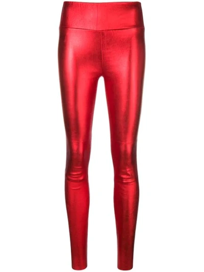 Sprwmn Red Metallic Leather High-Waisted Leggings Pants Trousers Size S small ladies