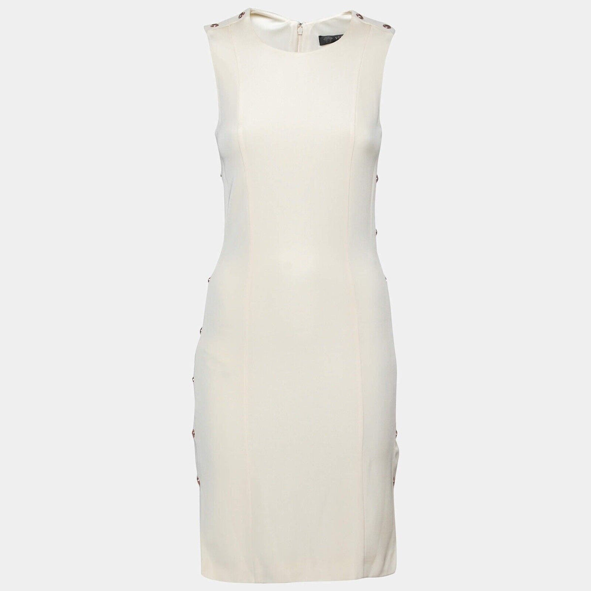 Versace Cream Knit Rose Gold Medusa Button Fitted Dress Size I 38 UK 6 US 2 XS ladies