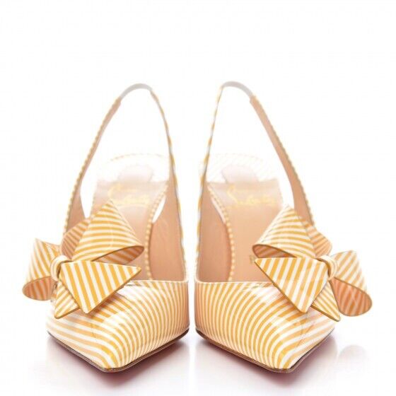 Christian Louboutin Patent Stripes Clare Nodo 80 Pumps Banana White Size 38.5 ladies
