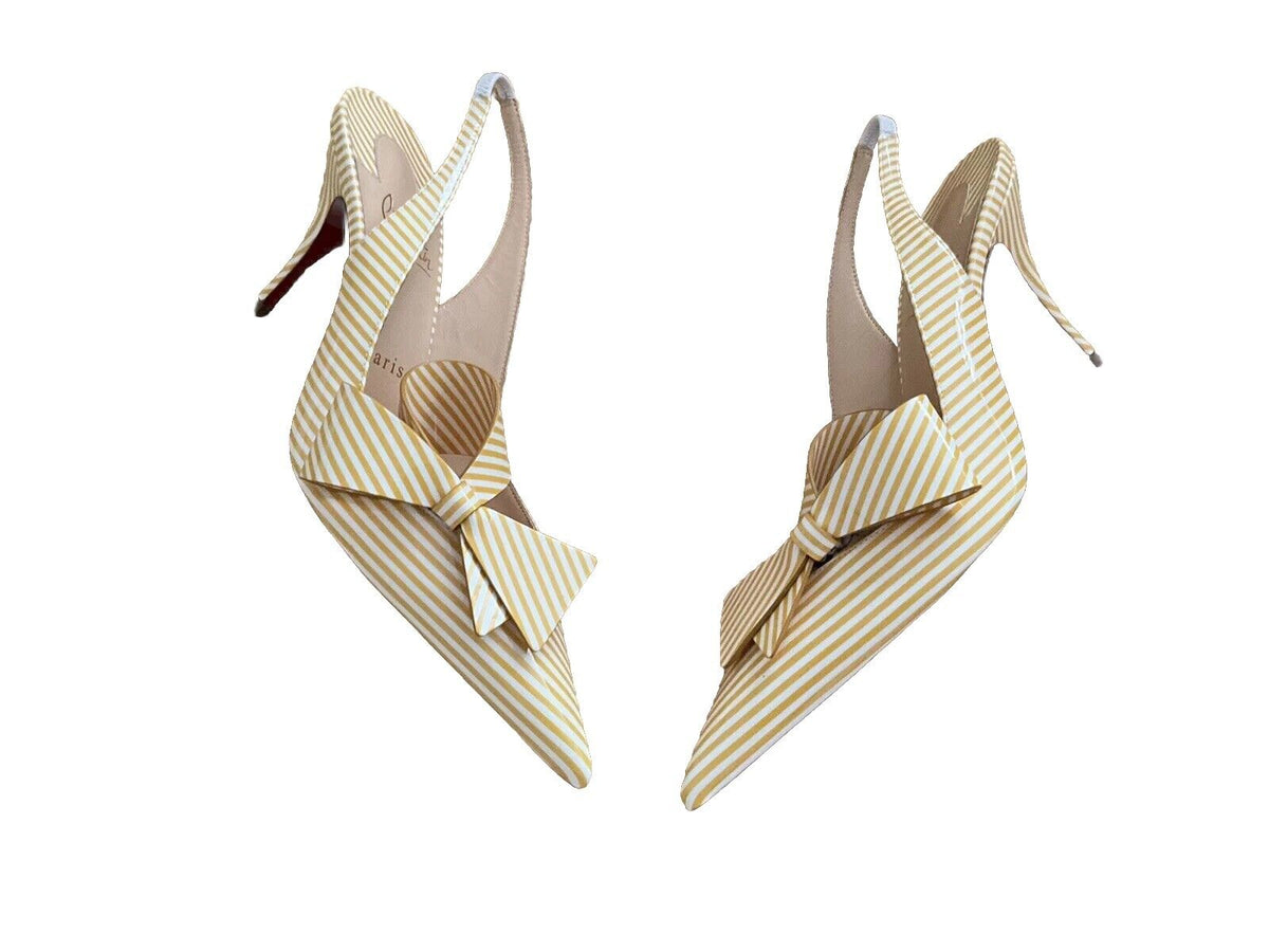Christian Louboutin Patent Stripes Clare Nodo 80 Pumps Banana White Size 38.5 ladies