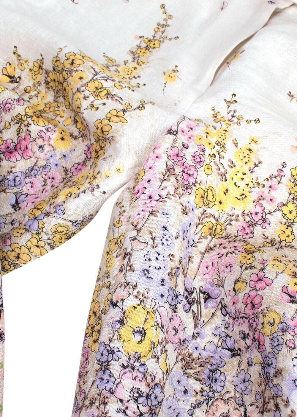 Zimmermann Jude Belted Scalloped Floral-Print Linen Wide-Leg Pants Size 1 S small ladies