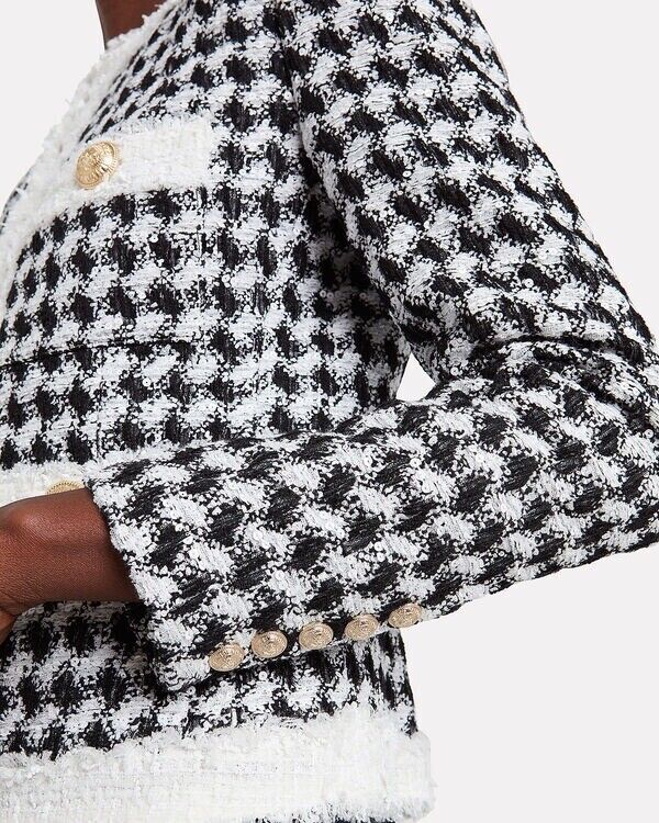 Balmain Houndstooth Tweed Collarless Jacket Blazer Size F 40 UK 12 US 8 ladies