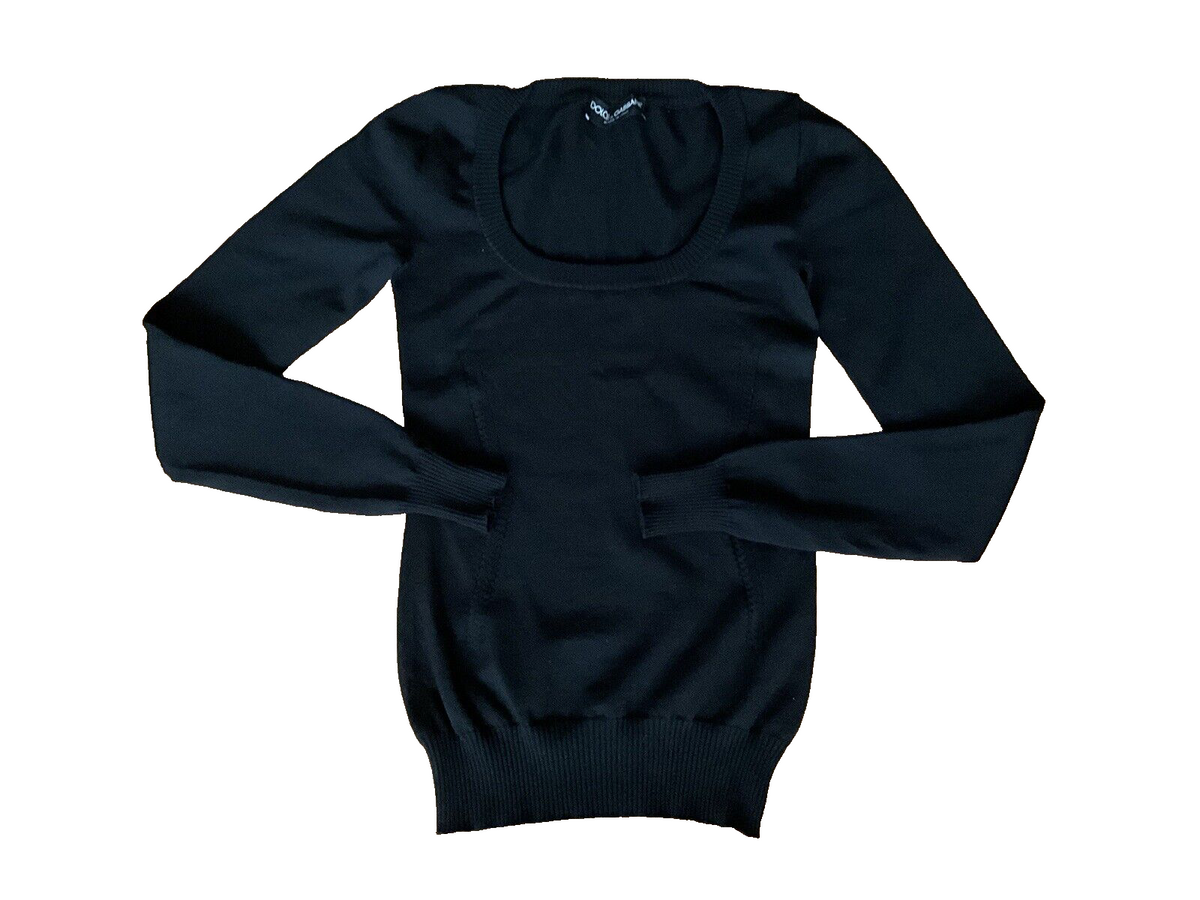 Dolce & Gabbana Black Virgin Wool Scoop Neck Sweater Jumper Pullover I 38 XS ladies