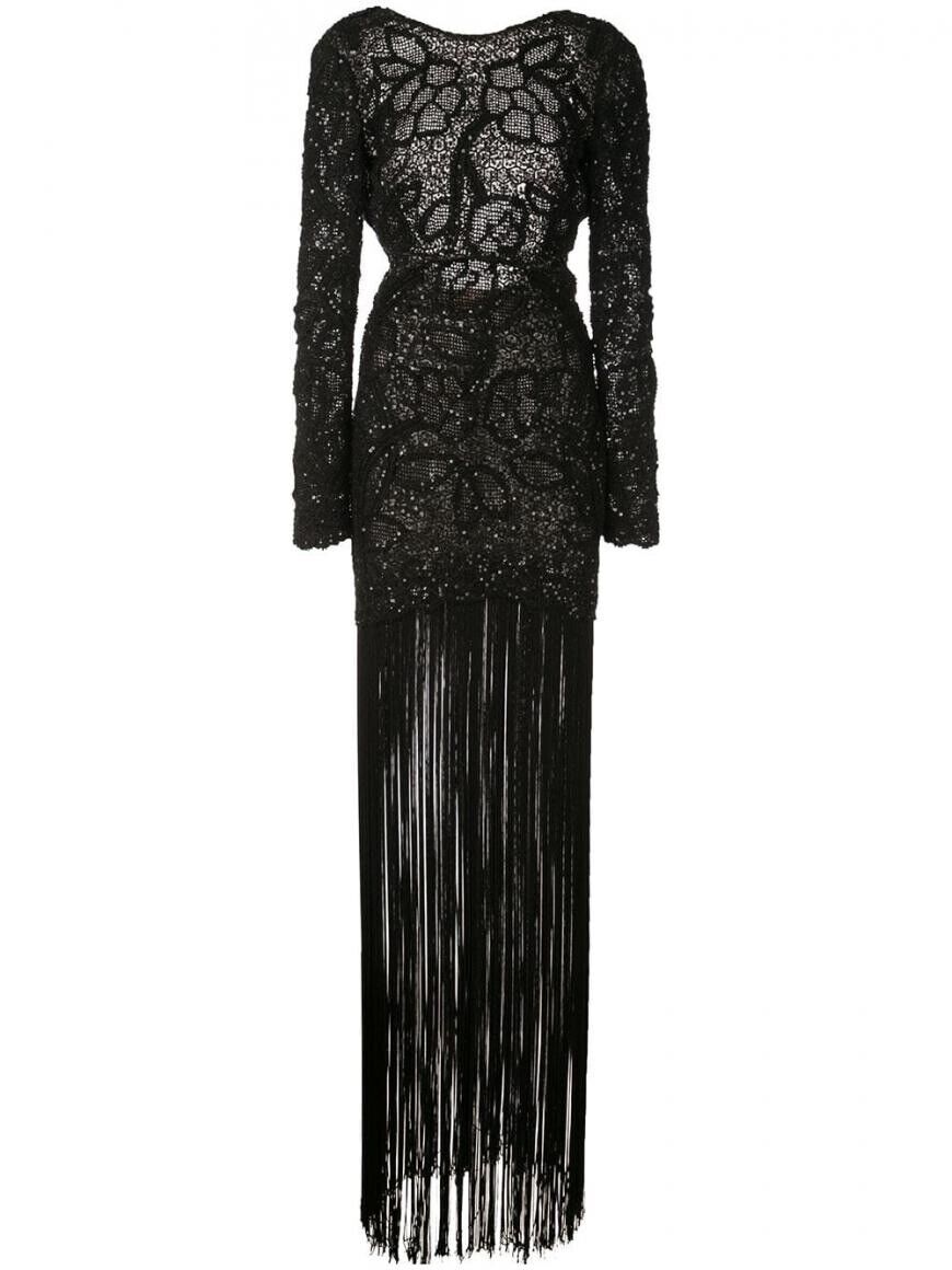 OSCAR DE LA RENTA Red Carpet 2020 Beaded-Embellished Fringed Gown Dress US 10 L ladies