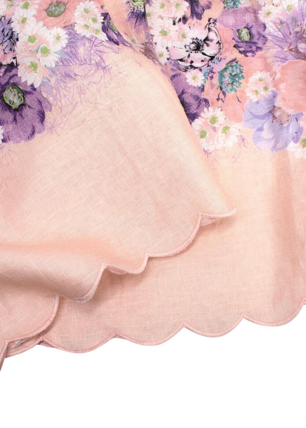 Zimmermann Jude Belted Scalloped Floral-Print Linen Wide-Leg Pants Size 1 S small ladies