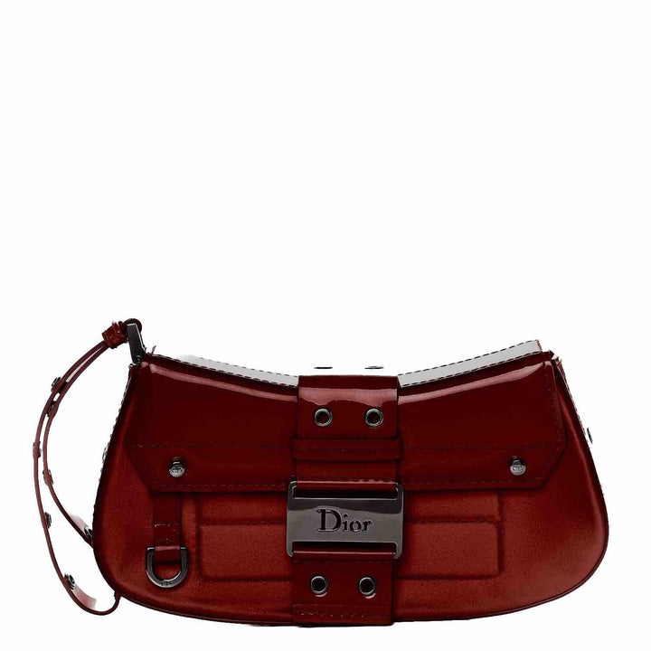 CHRISTIAN DIOR Satin Patent Street Chic Columbus Wristlet Bag Burgundy ladies