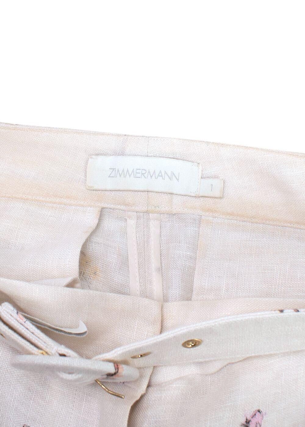 Zimmermann Jude Belted Scalloped Floral-Print Linen Wide-Leg Pants Size 1 S small ladies