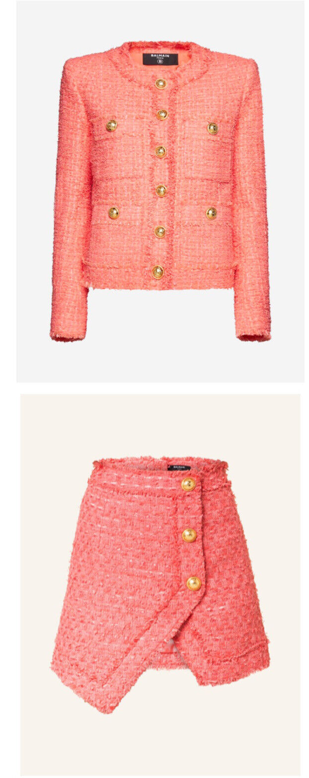 Balmain 2023 Boucle Tweed Jacket & Skirt Set F 36 UK 8 US 4 S small ladies