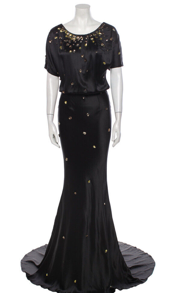 OSCAR DE LA RENTA RARE GOWN Black Crystals Embellished DRESS Size XS ladies