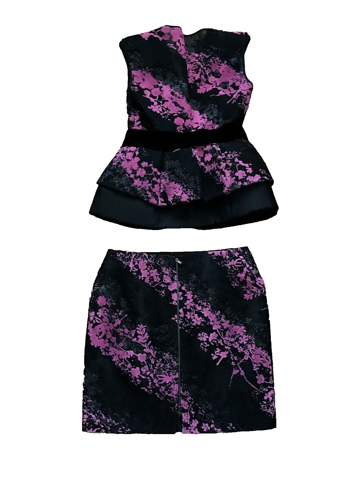 Antonio Berardi Pink Black Jacquard Skirt Suit Set Size I 42 UK 10 US 6 ladies