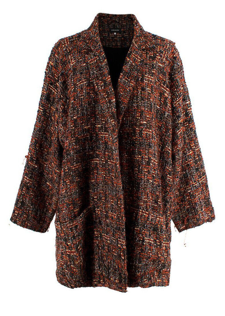 Eskandar Orange Wool Mix Tweed Oversized Blazer Jacket ladies