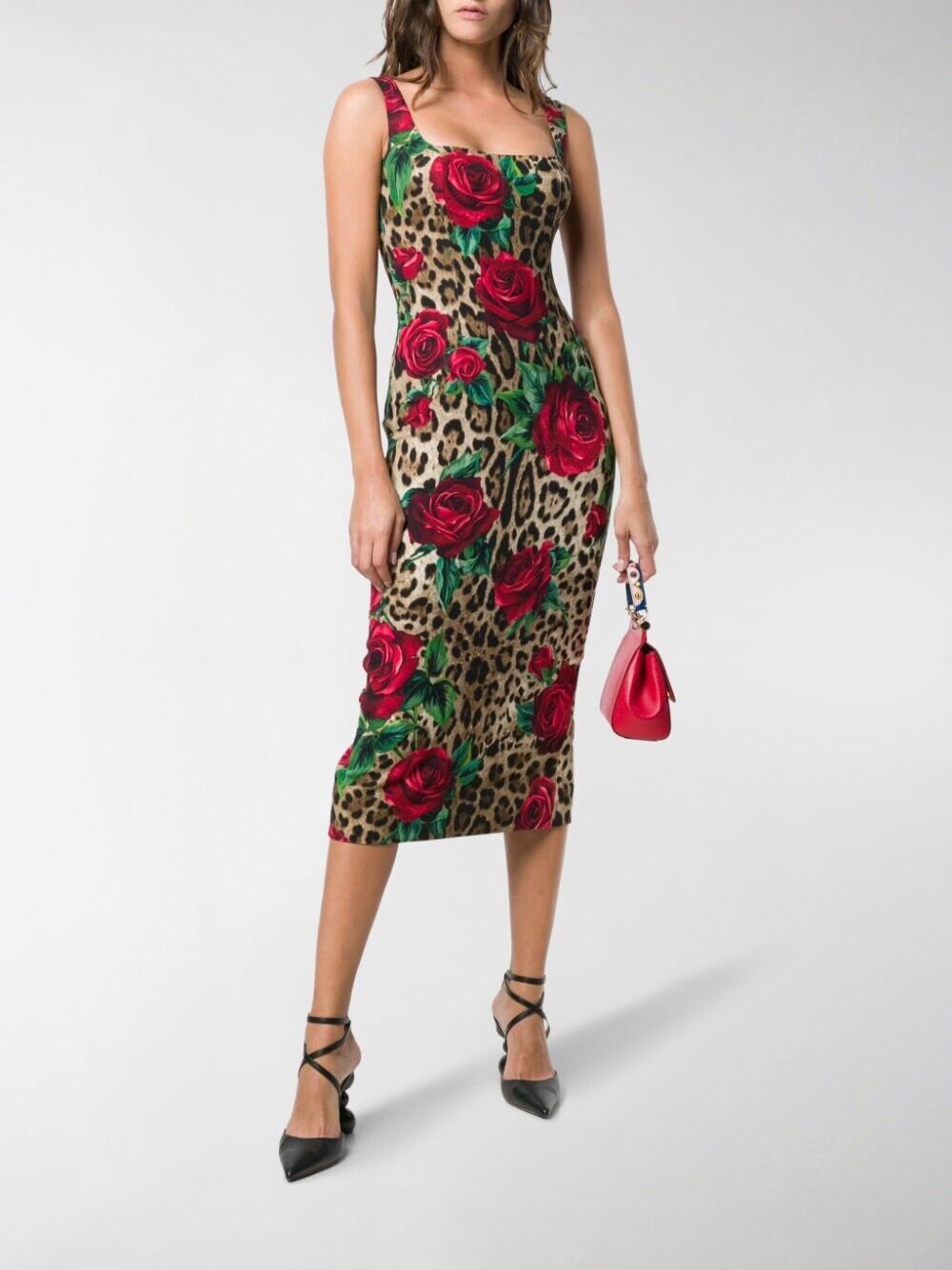 Dolce & Gabbana Leopard & Rose Print Bodycone Dress Size I 38 UK 6 US 2 XS ladies