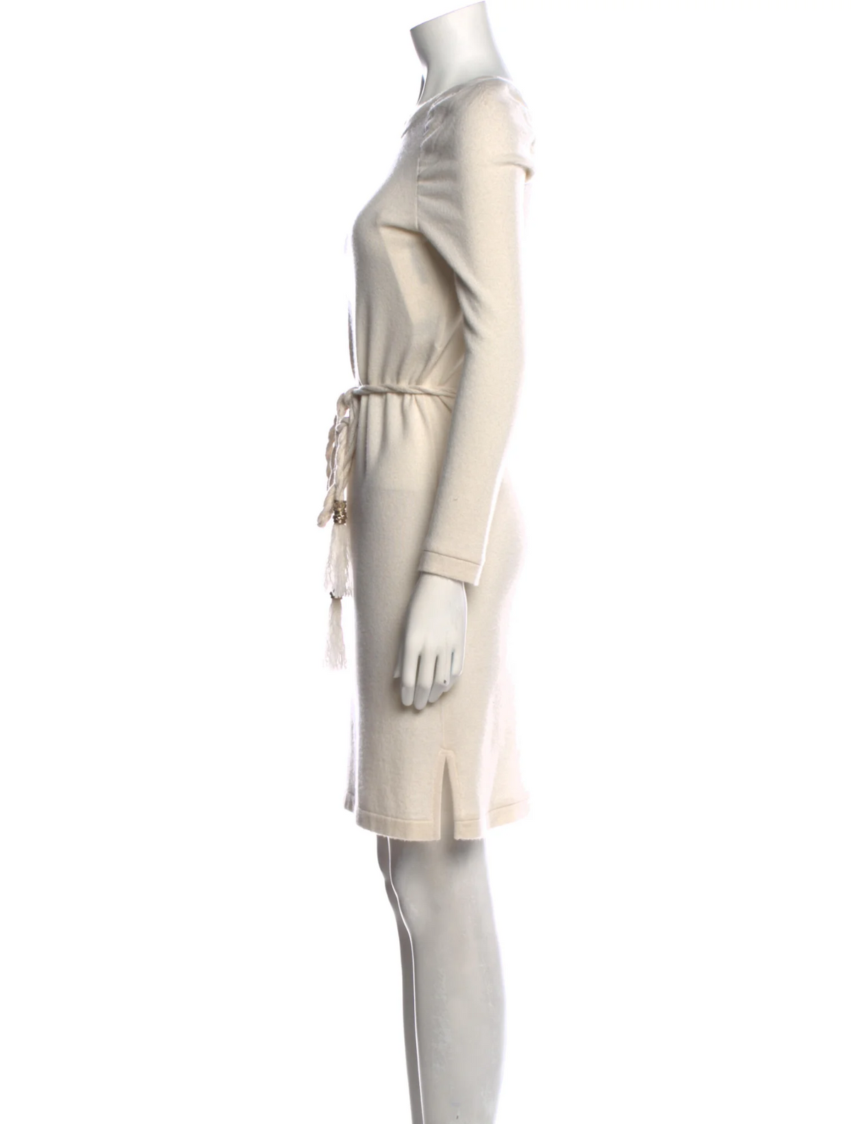 $3150 CHANEL 18C PARIS GREECE WHITE BELTED CASHMERE DRESS SIZE F 36 S Small UK 8 ladies