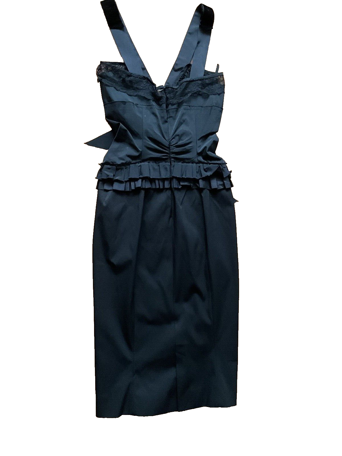 Nina Ricci Embellished Lace Insert Velvet Trim Black dress Size F 34 XXS ladies