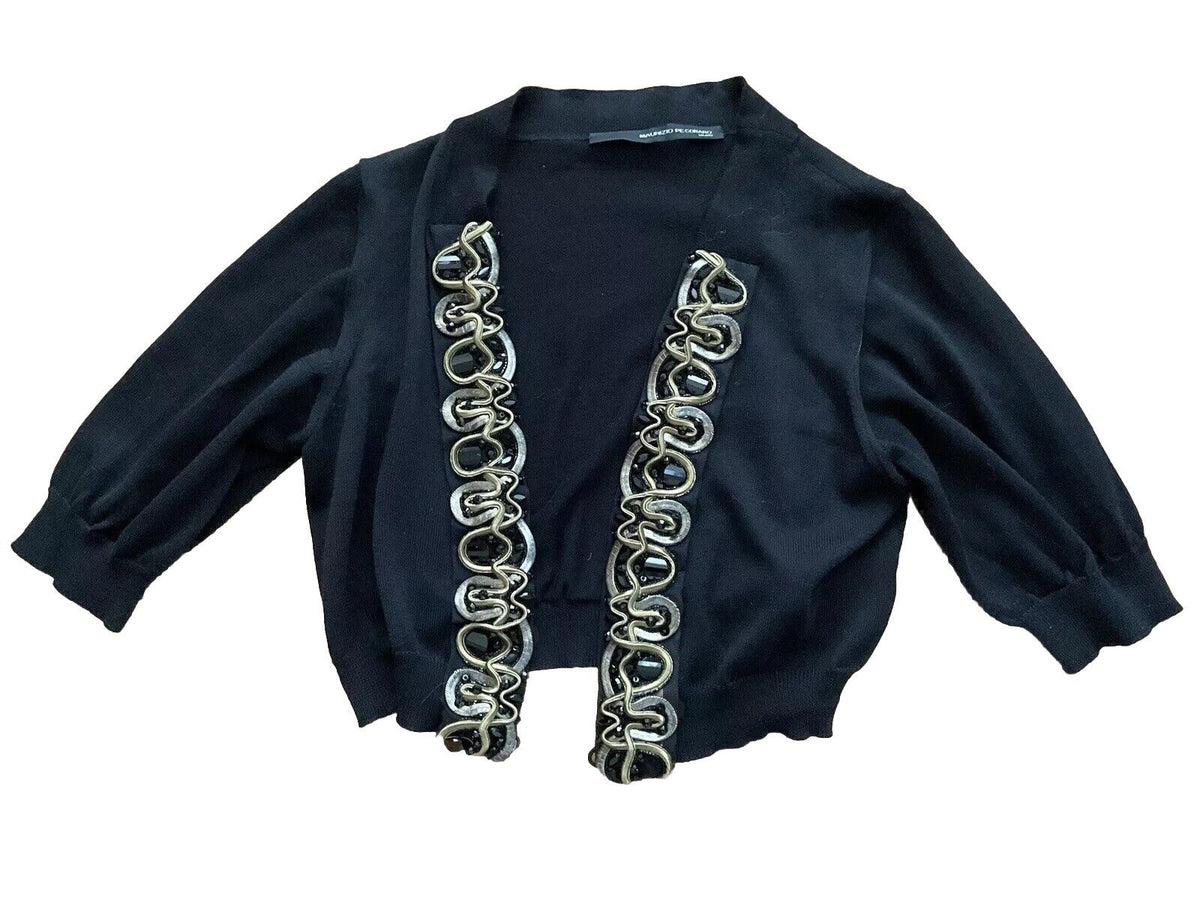 Maurizio Pecoraro Embellished black Knit bolero cardigan Size I 44 UK 12 L Large ladies