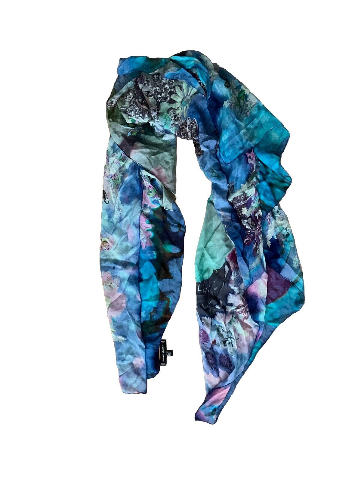 Jane Carr Printed Shawl Scarf in blue chiffon silk extra large 70.9 x 51.2 inch ladies