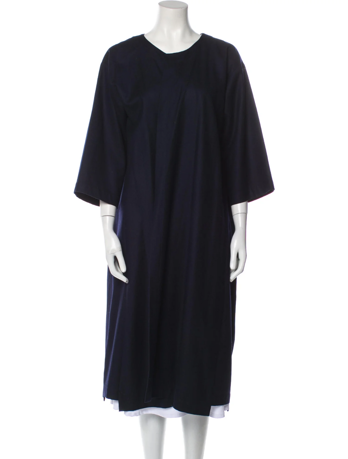 ESKANDAR Evening Long Wool & Cashmere Coat in Navy Size 0 One Size ladies
