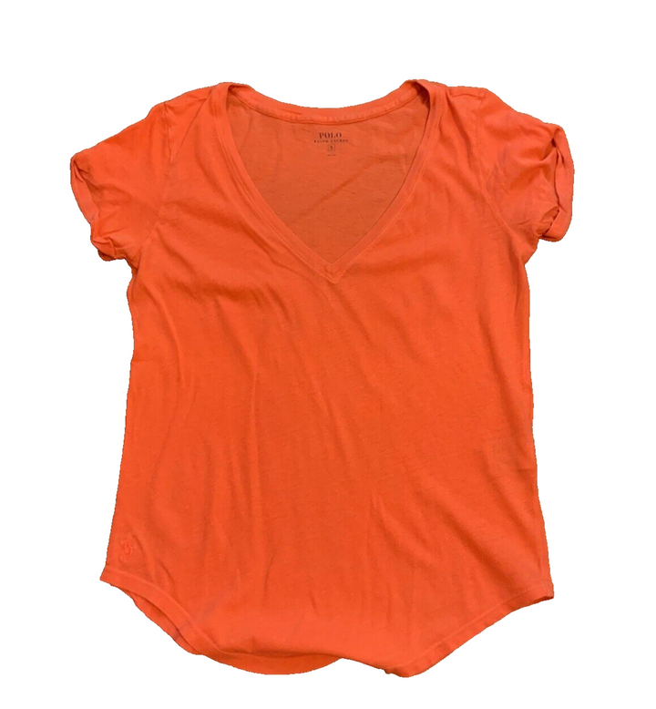 Polo Ralph Lauren V neck Bright Orange T-Shirt SIZE S small ladies
