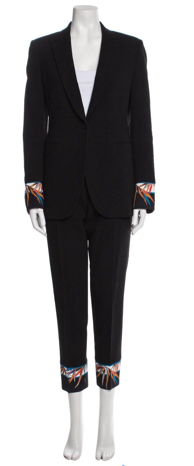 Emilio Pucci Virgin Wool Black Trouser Pants Suit Set Size I 42 UK 10 US 6 ladies
