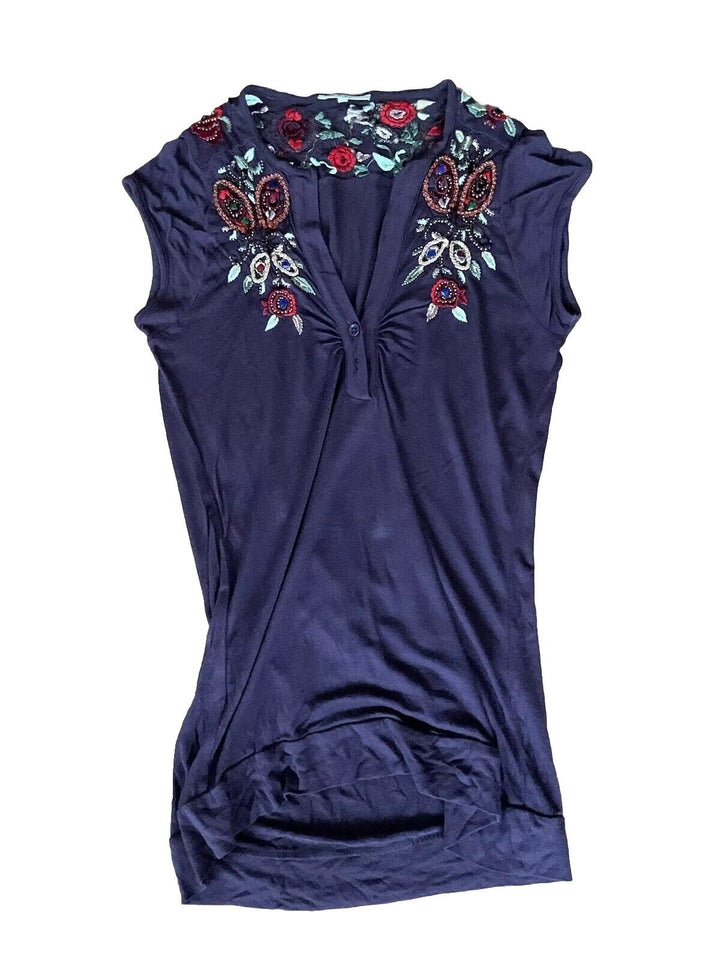 Etro Plum Embroidered Beaded Embellished Top Size S small ladies