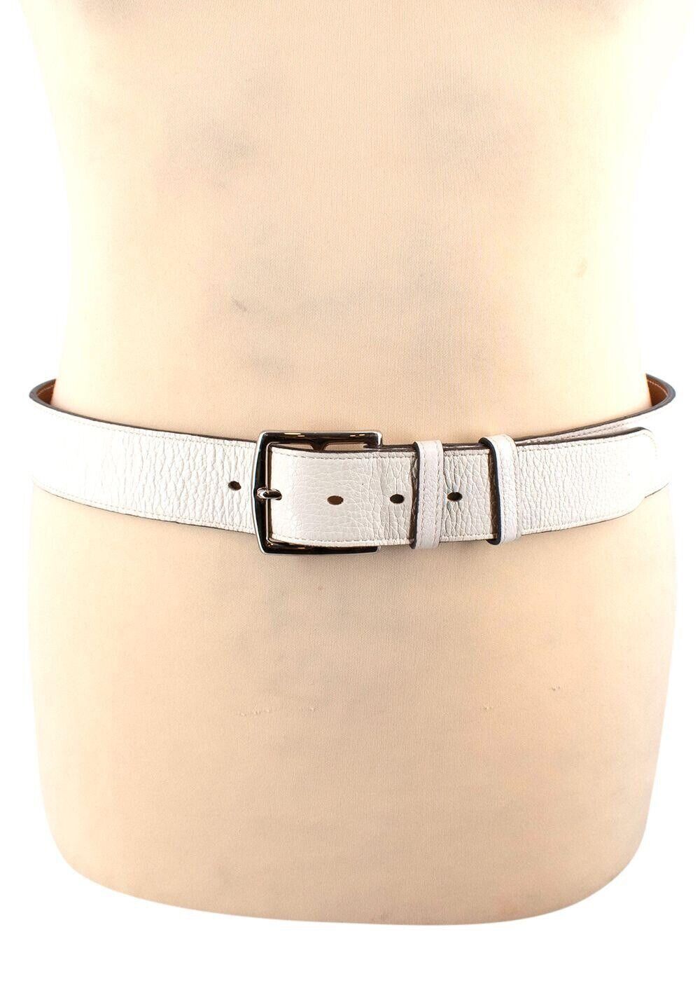 Hermès HERMES Mens Blanc Taurillon Clemence Leather Etriviere Belt Size 40 men
