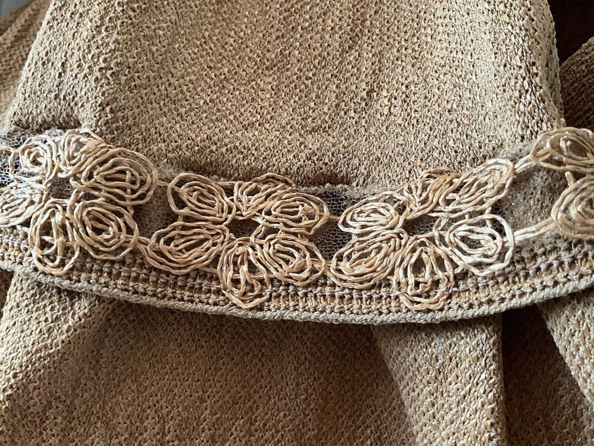 AZZEDINE ALAÏA ALAIA Brown Raffia Flower Knit MINI DRESS F 36 UK 8 US 4 ladies