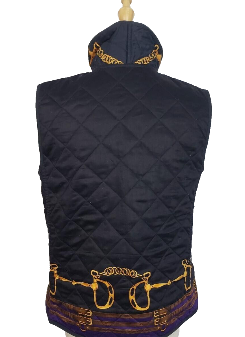 Ralph Lauren Reversible Equestrian Gold Chain Link Quilted Puffer Vest Gilet M ladies