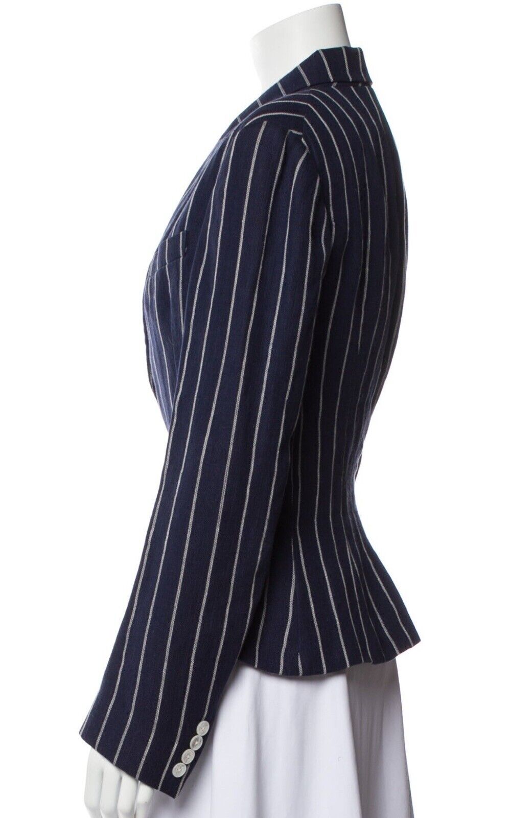 Ralph Lauren Collection Stripped Linen Fitted Single Breasted Blazer Jacket US 8 ladies