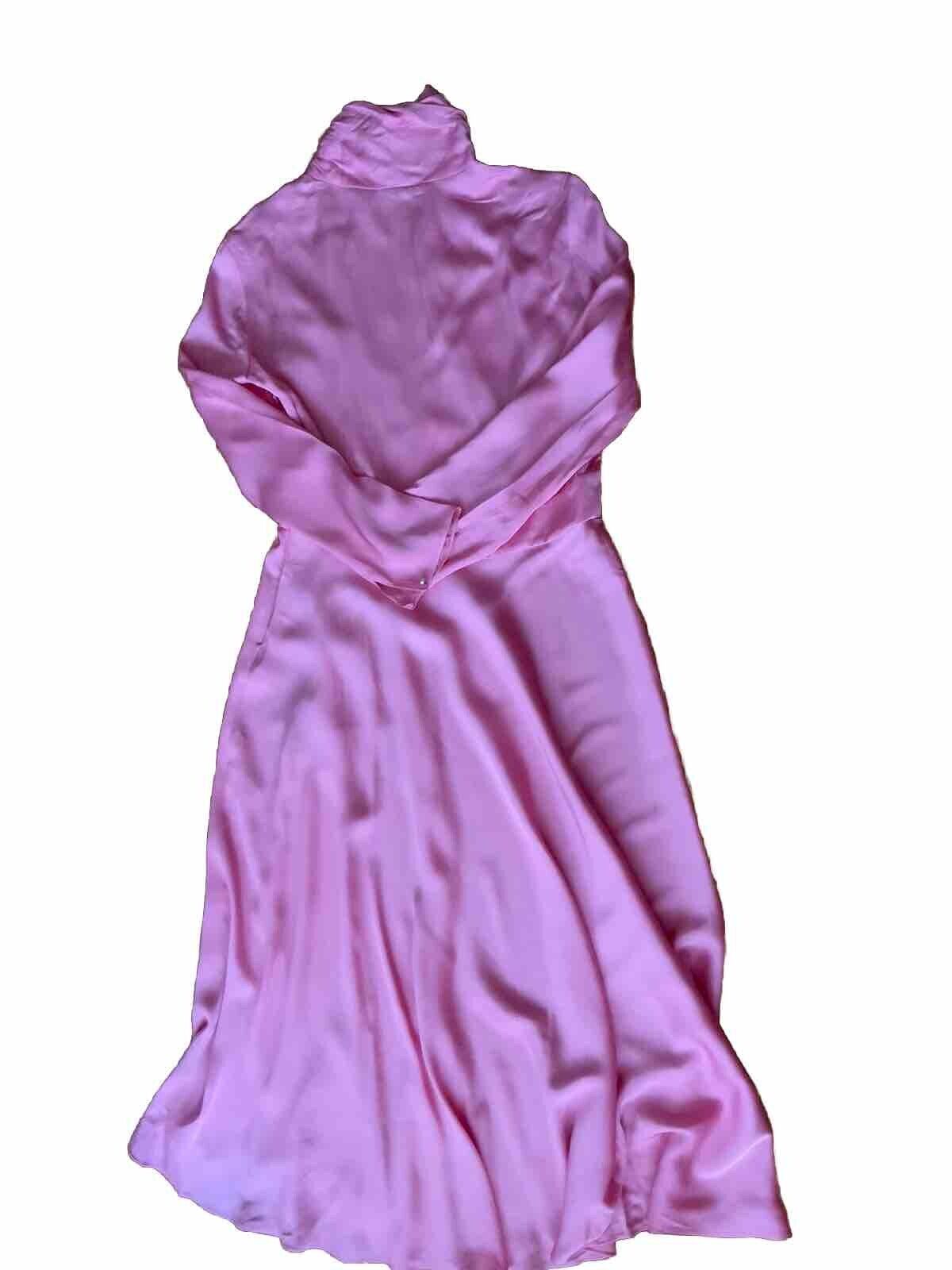 Zara Pink Satin High Neck Midi Dress With Jewel Buttons Size S Small ladies