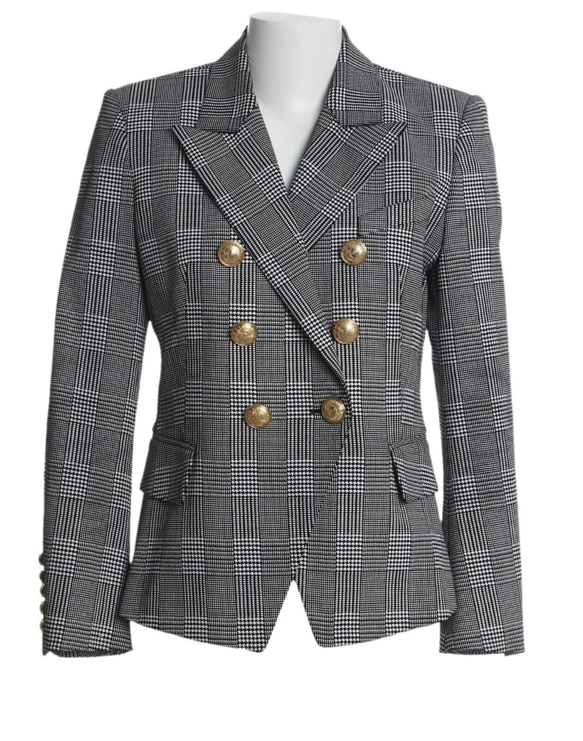 Balmain Double-breasted Cotton-blend Prince Of Wales Blazer Size F 40 UK 12 ladies