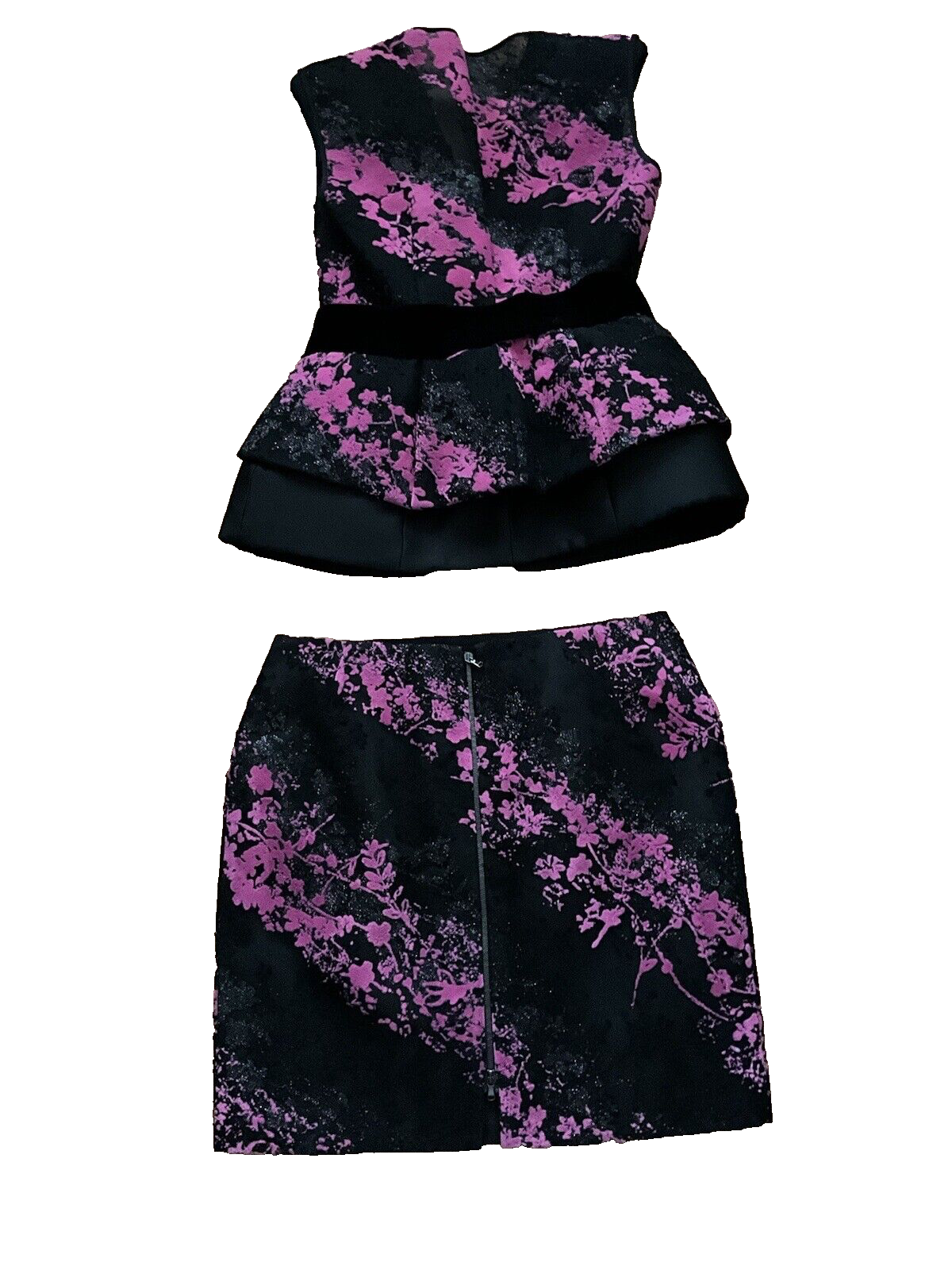 Antonio Berardi Pink Black Jacquard Skirt Suit Set Size I 42 UK 10 US 6 ladies