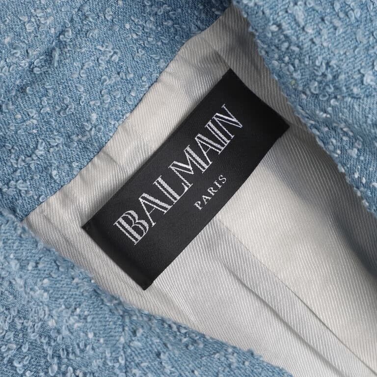 Balmain Double-breasted Cotton-blend Bouclé-tweed Blazer In Blue Size F 40 UK 12 ladies