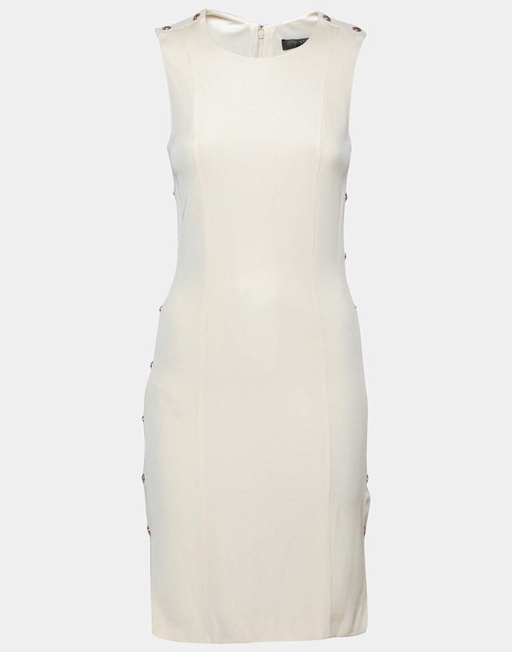 Versace Cream Knit Rose Gold Medusa Button Fitted Dress Size I 38 UK 6 US 2 XS ladies