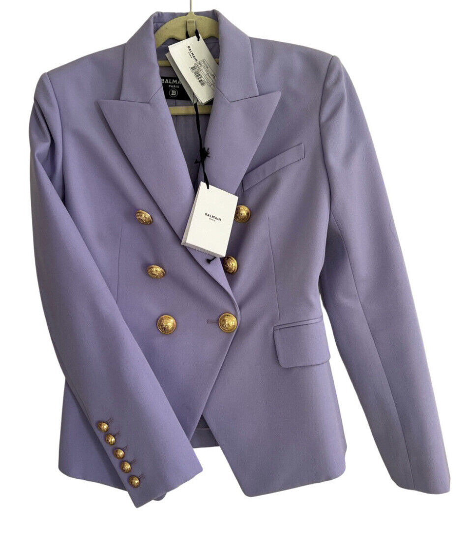 Balmain Purple Grain De Poudre 6-Button Jacket Blazer Size F 40 UK 12 US 8 ladies
