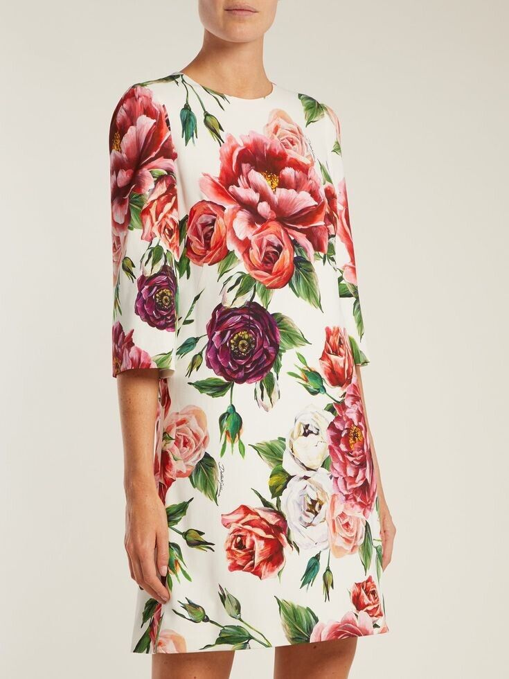 DOLCE & GABBANA Peony Roses print cady A-line dress Size I 36 UK 4 US 0 ladies