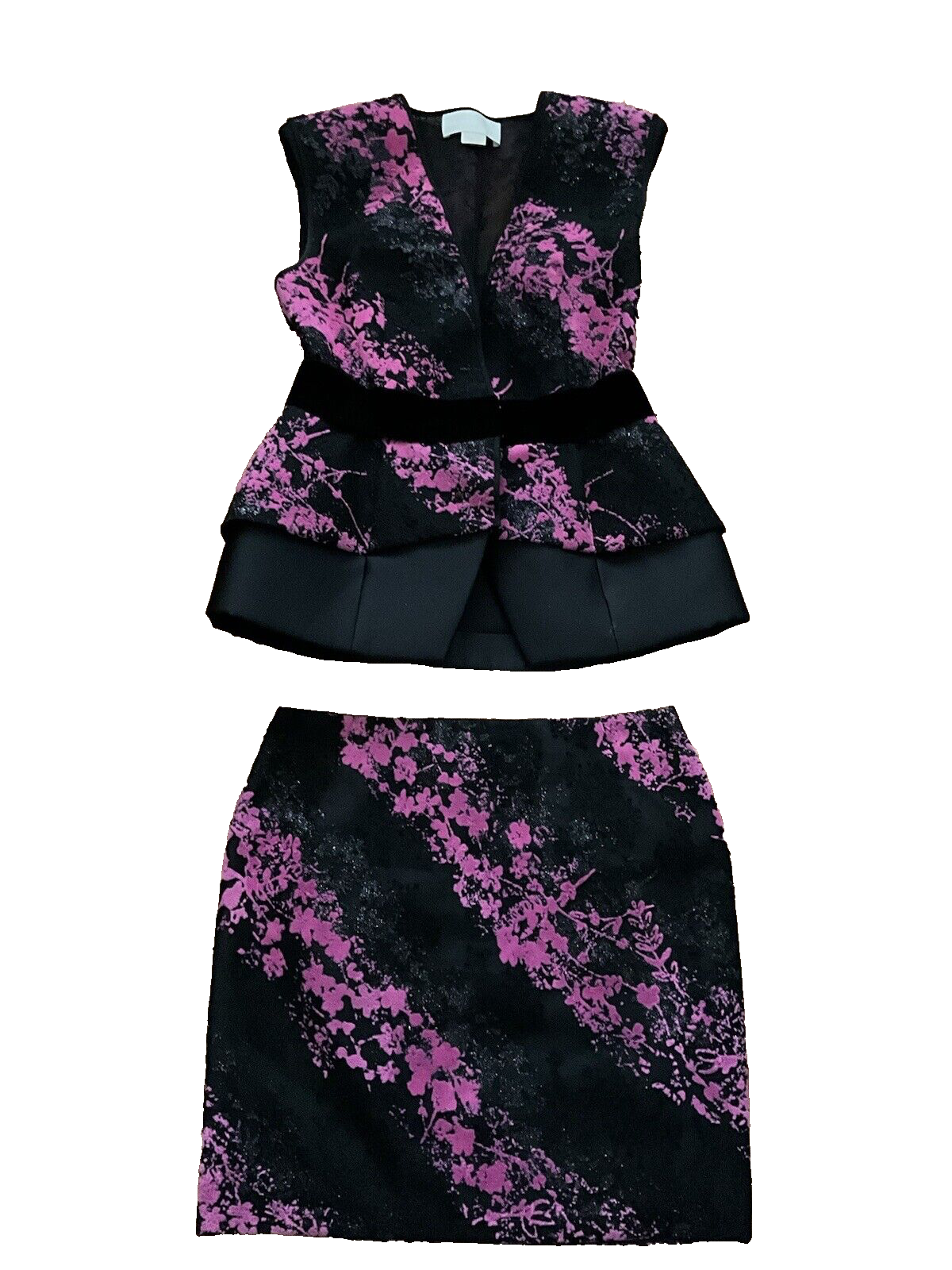 Antonio Berardi Pink Black Jacquard Skirt Suit Set Size I 42 UK 10 US 6 ladies