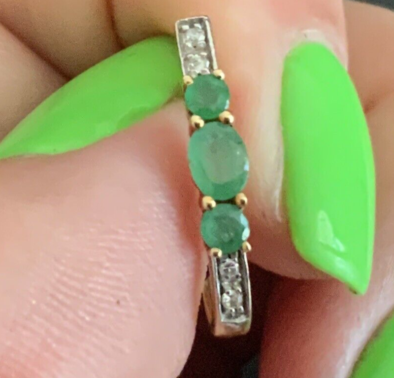 Vintage 50's-60's 18ct 9ct Yellow Gold Emeralds and Diamonds Half Hoop Earrings ladies
