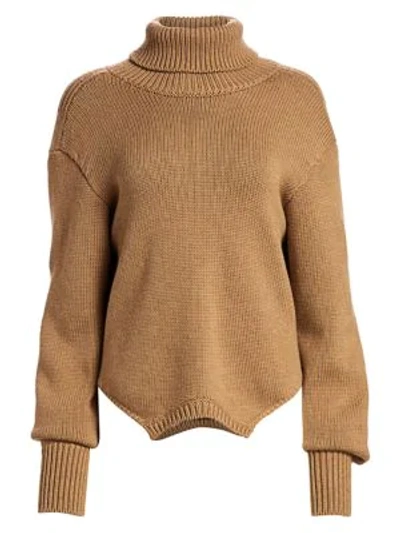 MONSE Upside Down Oversized Cutout Merino Wool Turtleneck Sweater In Taupe XS lad
