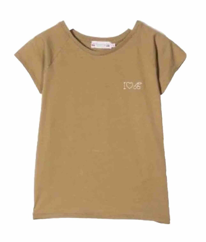 BONPOINT GIRLS’ TAUPE CHERRY EMBROIDERED T SHIRT 8 YEARS CHILDREN