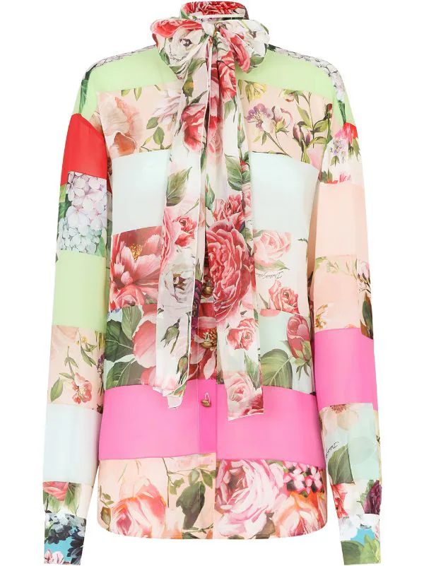 Dolce & Gabbana Floral-print silk pussy bow shirt blouse Size I 40 UK 8 US 4 S ladies