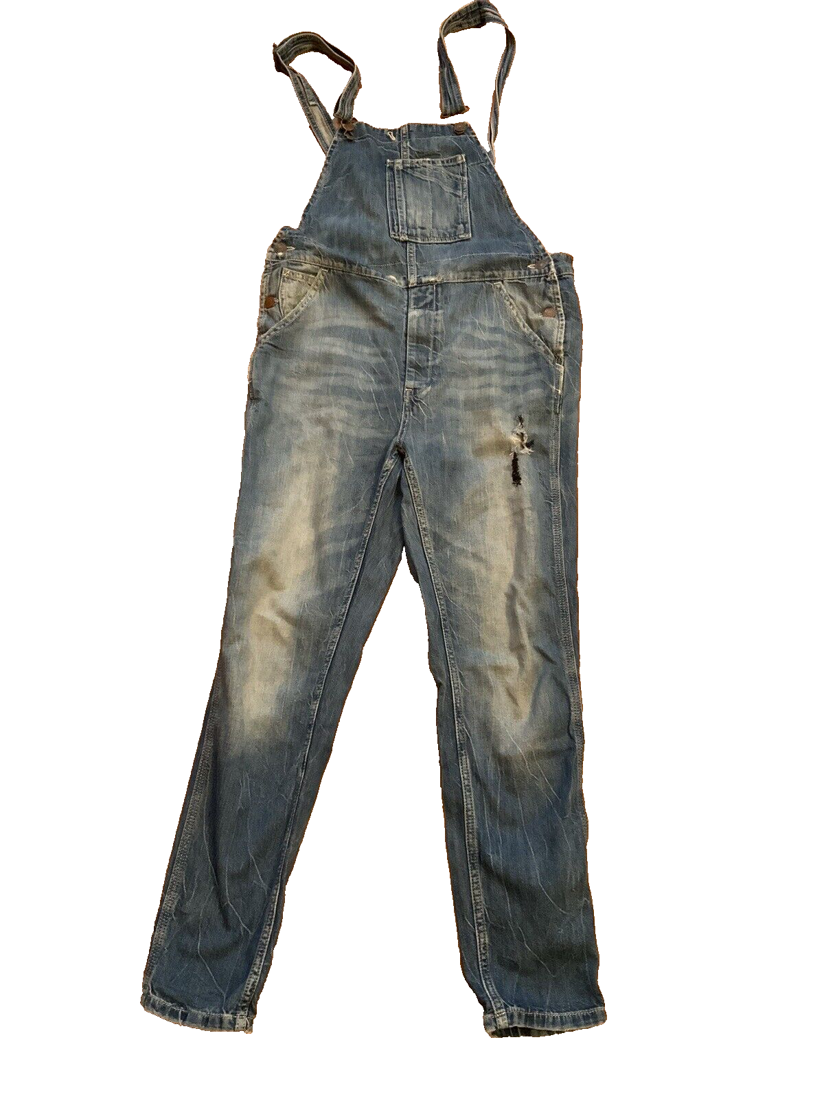 Relaxed Fit Denim Distresssed Overalls in Blue Jeans Jumpsuit Size M medium ladies