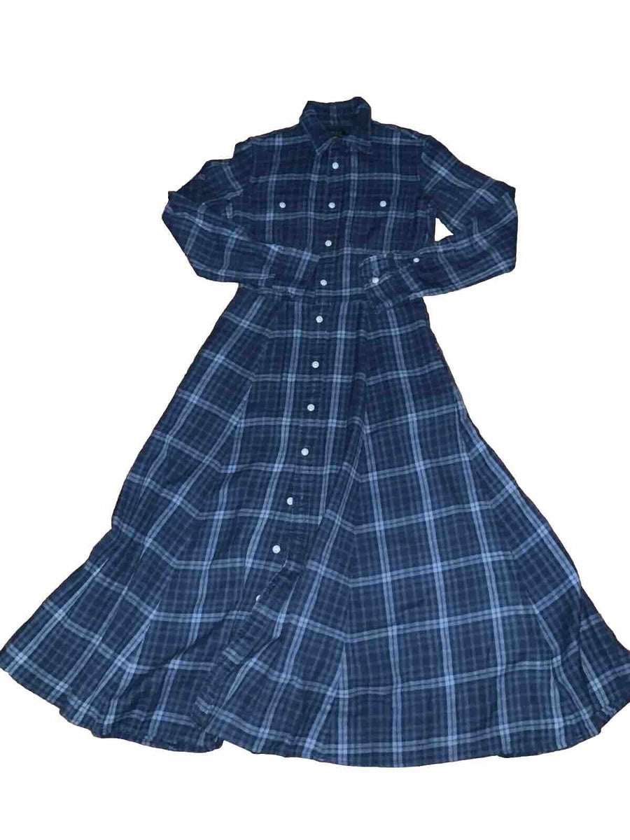 ralph lauren plaid shirt dress Ralph Lauren Polo Plaid Check Blue Long Shirt Dress Size S/P small lad –  Afashionistastore