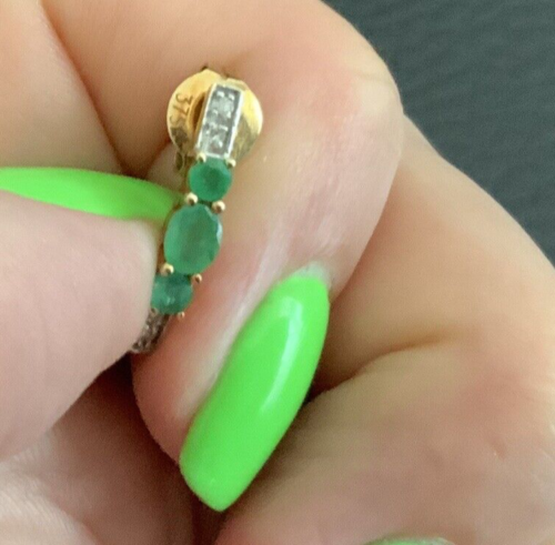 Vintage 50's-60's 18ct 9ct Yellow Gold Emeralds and Diamonds Half Hoop Earrings ladies