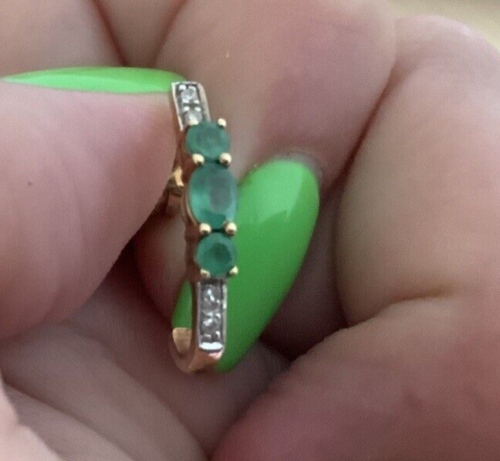 Vintage 50's-60's 18ct 9ct Yellow Gold Emeralds and Diamonds Half Hoop Earrings ladies